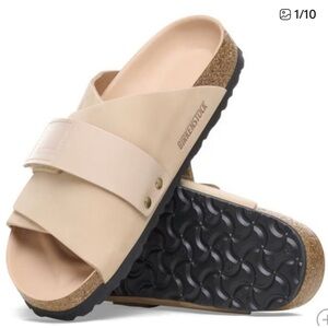 Birkenstock NUBUCK Kyoto New Beige Slide Sandals size 38 7 7.5